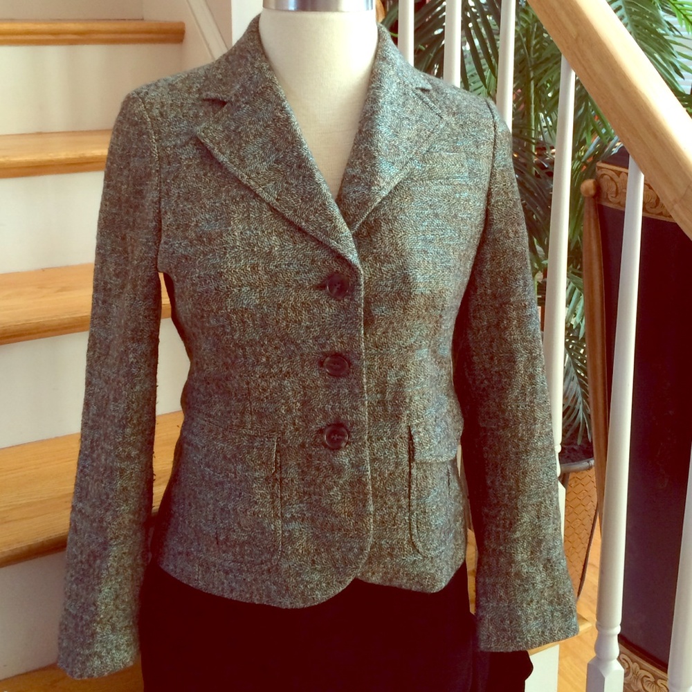 Ann Taylor Women's Tweed Blazer in Gray-Green
